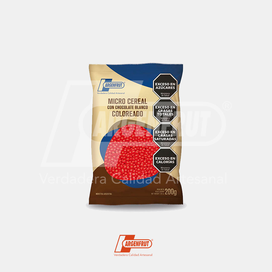 MICRO CEREAL CON CHOCOLATE BLANCO COLOR ROJO  X 200 GRAMOS