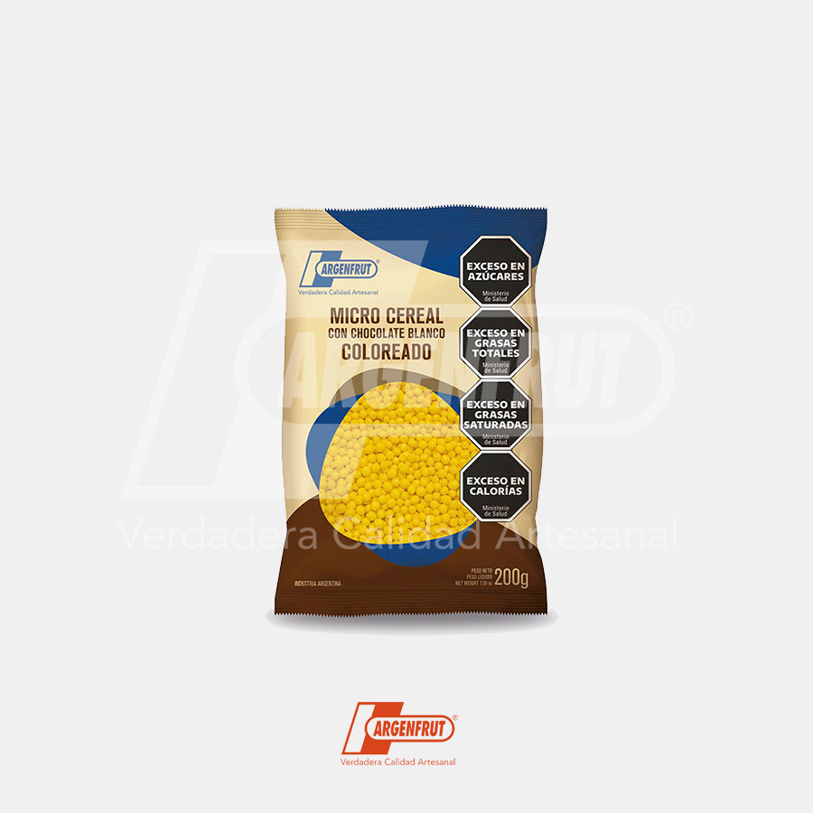 MICRO CEREAL CON CHOCOLATE BLANCO COLOR AMARILLO X 200 GRAMOS