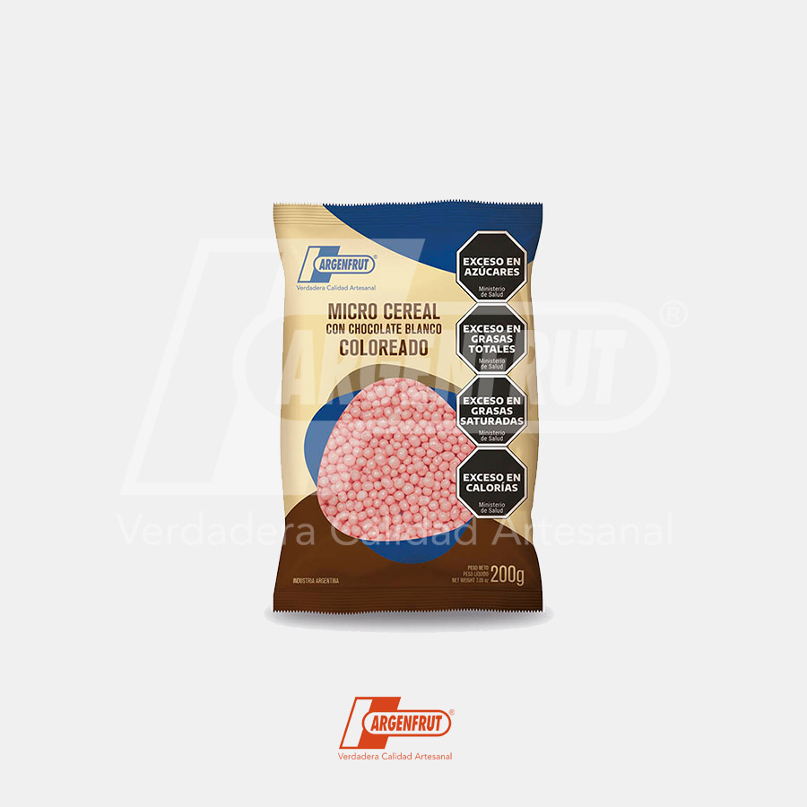 MICRO CEREAL CON CHOCOLATE BLANCO COLOR ROSA 200 GRAMOS